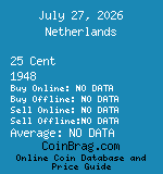 Netherlands 25 Cent 1948  coin