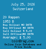 Switzerland 20 Rappen 1953 B coin