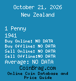 New Zealand 1 Penny 1941  coin