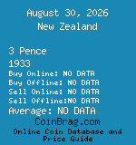 New Zealand 3 Pence 1933  coin