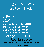 United Kingdom 1 Penny 1916  coin
