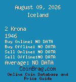 Iceland 2 Krona 1946  coin