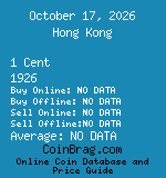Hong Kong 1 Cent 1926  coin