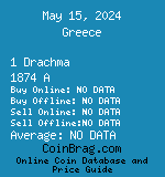 Greece 1 Drachma 1874 A coin