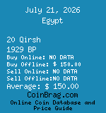 Egypt 20 Qirsh 1929 BP coin