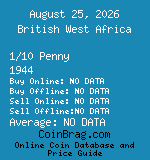 British West Africa 1/10 Penny 1944  coin