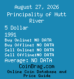 Principality of Hutt River 5 Dollar 1991  coin
