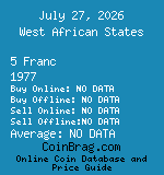 West African States 5 Franc 1977  coin