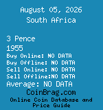 South Africa 3 Pence 1955  coin