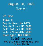 Sweden 25 Ore 1964 U coin