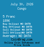 Congo 5 Franc 1896  coin