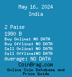India 2 Paise 1980 B coin