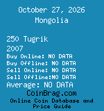 Mongolia 250 Tugrik 2007  coin